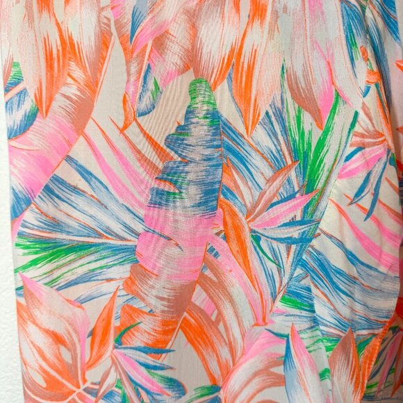 Farm Rio Maxi Dress Pink Orange Blue Hawaiian Wrap High Low Open Back Medium - Picture 8 of 13